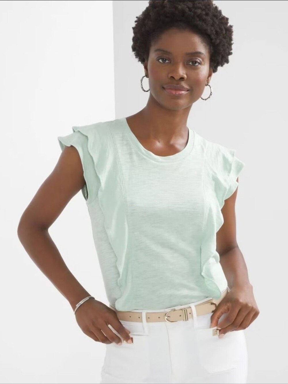 White House Black Market Ruffle Sleeve Top XL